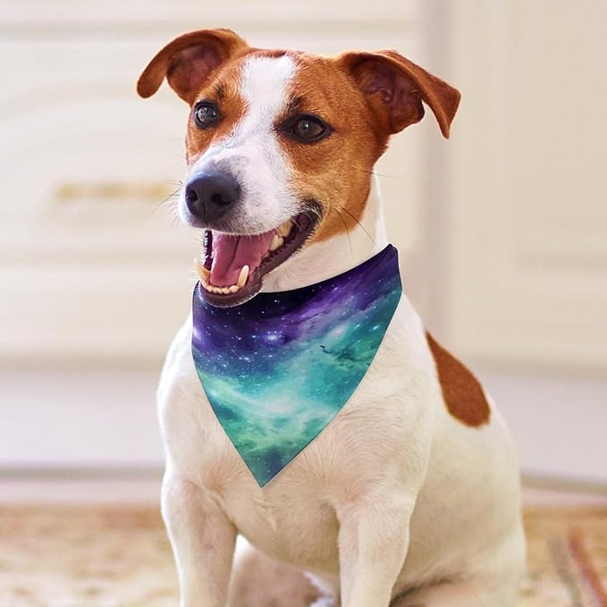 Dog Bandana Spring Pet Scarf Adjustable Triangle Green Blue Purple Galaxy Printing Dog Bib Washable Polyester Puppy Bandana for Small Medium Large Dogs Cat Birthday Party Supplies