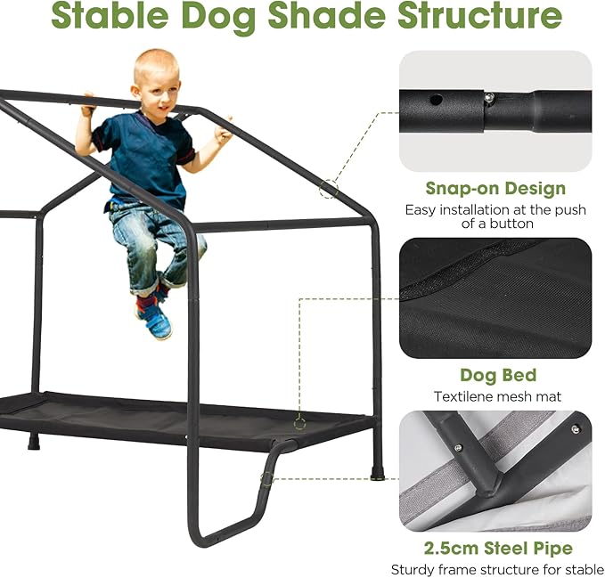 42" Large Outdoor Dog House for All Breeds Dogs, Waterproof & Snowproof 600D Oxford Dog House Featuring Elevated Dogs Bed, Pet Canopy Tent for Doggie, Cats, Small Animals, Grey