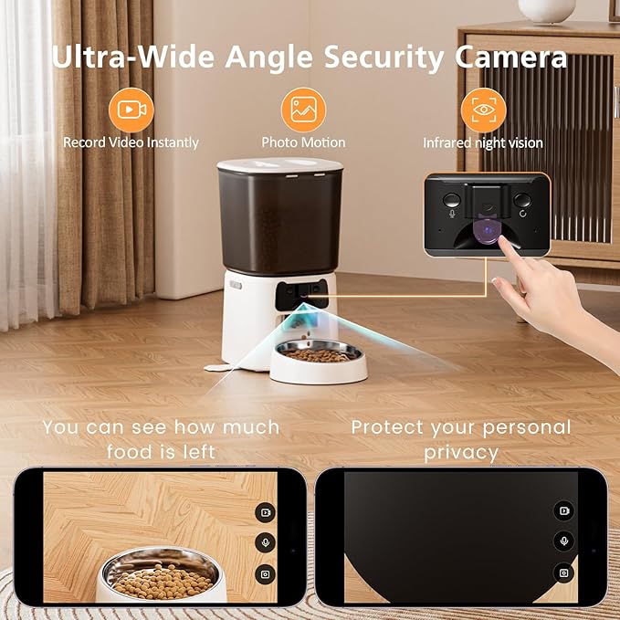 Automatic Cat Feeder with Camera, 4L WiFi Smart Pet Feeder with APP Control, 1080P HD Video, Night Vision,Voice Call, Motion Detection, Dual Power Supply, Stainless Steel Bowl,Supports 5GHz/2.4GHz