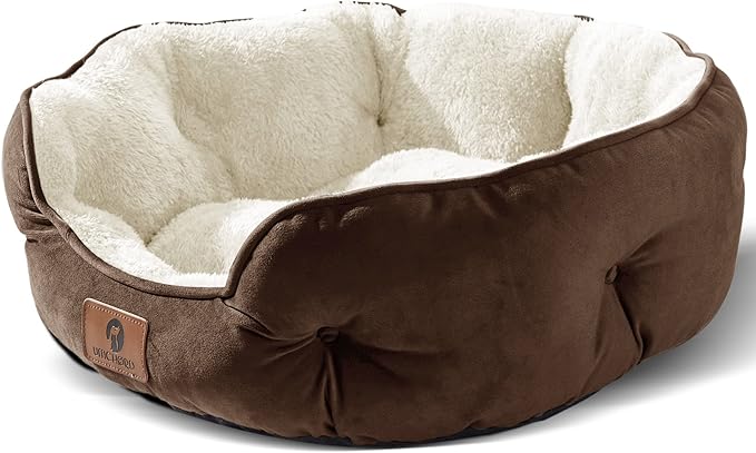 Asvin Medium Dog Bed for Medium Dogs, Large Cat Beds for Indoor Cats, Pet Bed for Puppy and Kitty, Extra Soft & Machine Washable with Anti-Slip & Water-Resistant Oxford Bottom, Brown, 25 inches