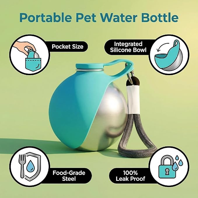 Pet Printed Stainless Steel Water Bottle (285 ml) for Dog and Cats Supplies, Outdoor Dog Walking Foldable Portable Water Cup, Pet Water Bottle (Pink)