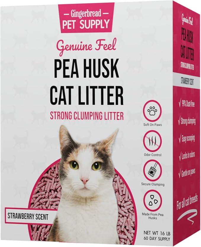 Premium Pea Husk Scented Cat Litter for Happy and Healthy Cats. (Strawberry)(15 lbs)