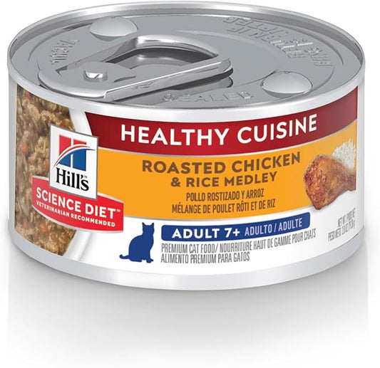 Hill's Science Diet Adult 7+, Senior Adult 7+ Premium Nutrition, Wet Cat Food, Roasted Chicken & Rice Stew, 2.8 oz Can, Case of 24