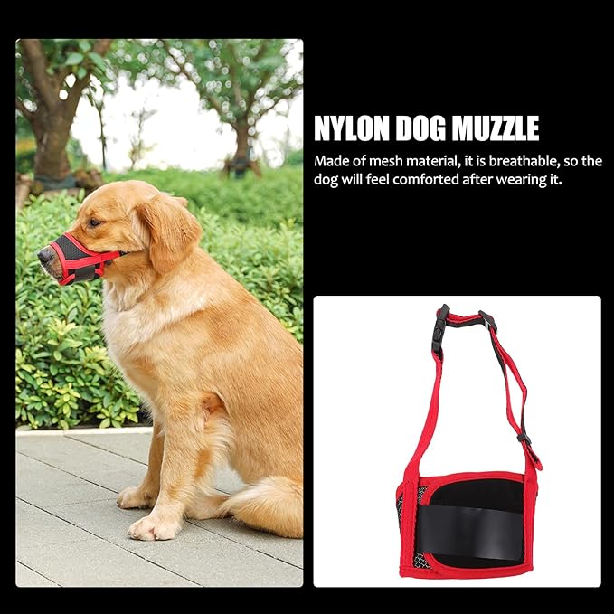 Kichvoe Adjustable Anti-bite Dog Muzzle Small Size Red Breathable Pet Mouth Cover Outdoor Use Comfortable Dog Muzzle Supplies