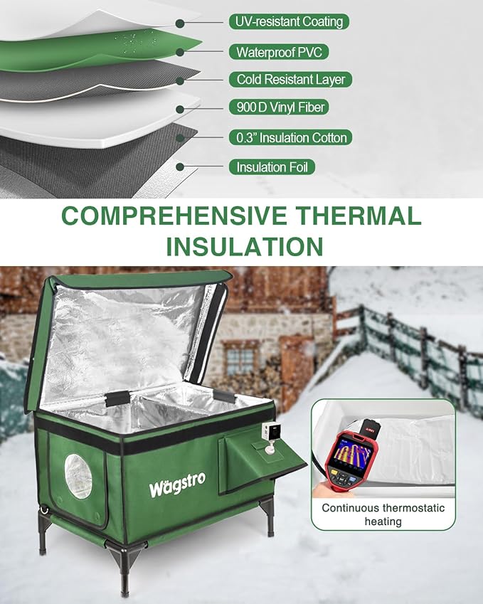Heated Cat House for Outside with Smart Pet Camera, Highly Elevated with Escape Door, Insulated Waterproof Outdoor Cat House Shelter for Feral Stray Barn Cat (Army Green, 25.6"x16.5"x18.5")