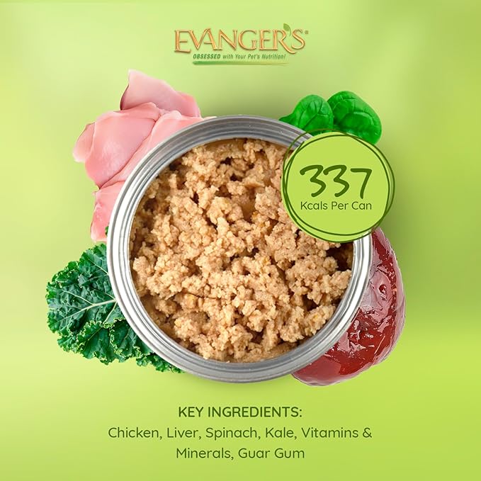 Evanger's Super Chicken Dinner for Dogs – 12 Count, 12.5 oz Each – Limited Ingredient Diet, Grain & Gluten Free, With Spinach & Kale – Balanced Wet Dog Food