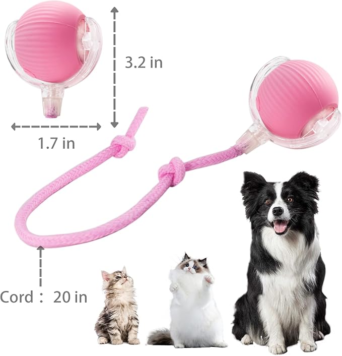 Interactive Cat Toys Ball for Indoor Cats, Interactive Rolling Small Dog Cat Toys Automatic Self Moving, 360°,Electric Balls，Fast Rolling，Smart Automatic Rolling Pet Ball (Pink)