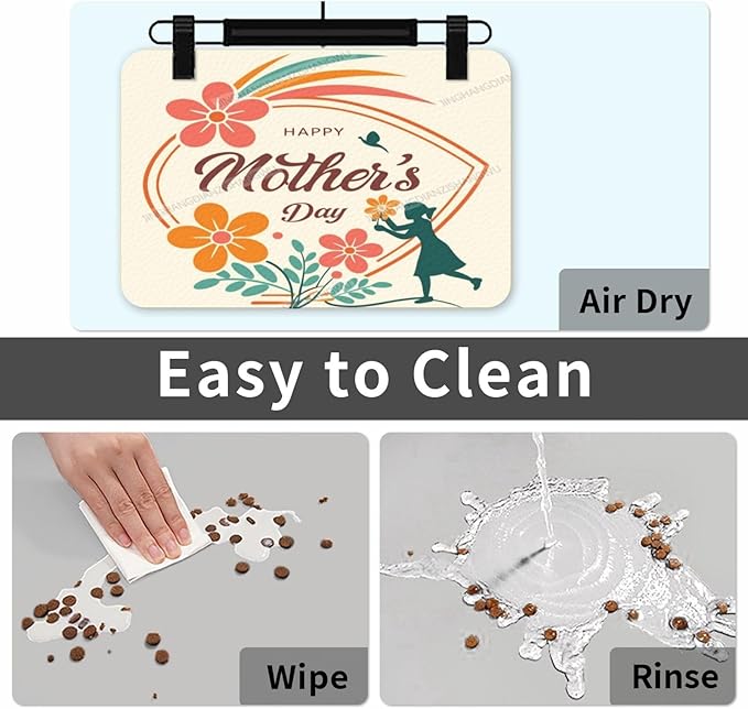 Pet Feeding Mat Happy Mother's Day Floral Gift Mom Da Dog Food Mat for Food Water No Stains Quick Dry Dispenser Cat Bowl Mats for Messy Drinkers 18X12In