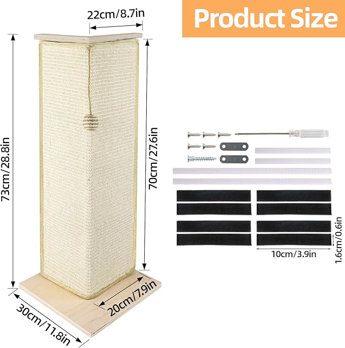28.8" Tall Couch Corner Cat Scratcher, Sisal Scratching Pad with Toy Ball for Sofa, Stylish Modern Furniture Protector, Easy Assembly Cat Scratching Post