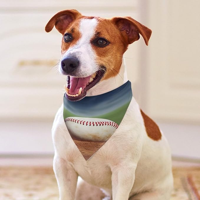 Dog Bandana Spring Pet Scarf Adjustable Triangle Baseball Printing Dog Bib Washable Polyester Puppy Bandana for Small Medium Large Dogs Cat Birthday Party Supplies