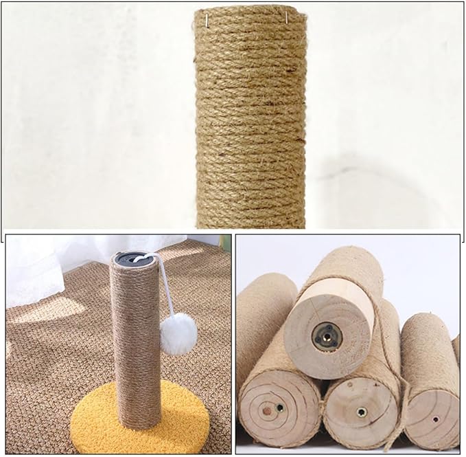 Veemoon Cat Scratching Post Replacement 7cm Diameter 35cm Solid Wood Rope Scratcher Pole Wear-Resistant Jute for Indoor Cats