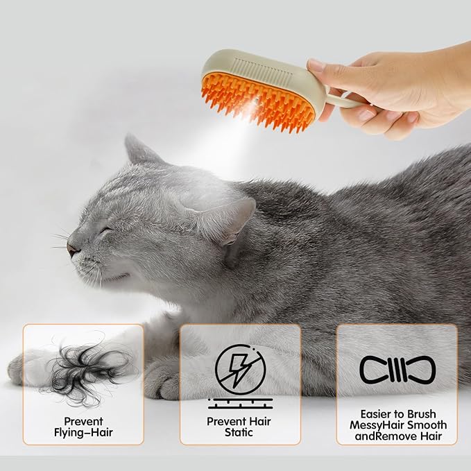Steamy Cat Brush,Steamy Cat Brush with Leave-On Essence, Multifunctional Cat Steamy Brush, Self Cleaning Steam Cat Brush for Massage, Silicone Steam Pet Brush for Removing Tangled(Coffee)