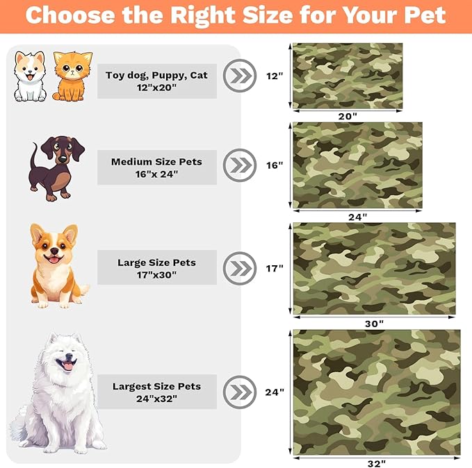 Camouflage Dog Food Mat for Floors Absorbent Dog Bowl Mat for Food and Water Dispenser Quick Dry Cat Food Placemat Pet Supplies 12" x 20", Duck Camouflage