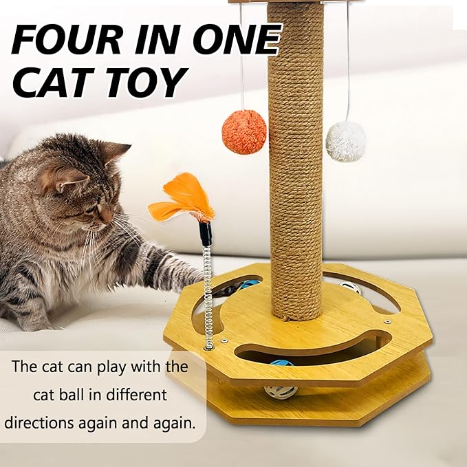 Cat Scratching Post, Scratching Post with Vertical Scratcher and Tracking Interactive Toy for Kittens