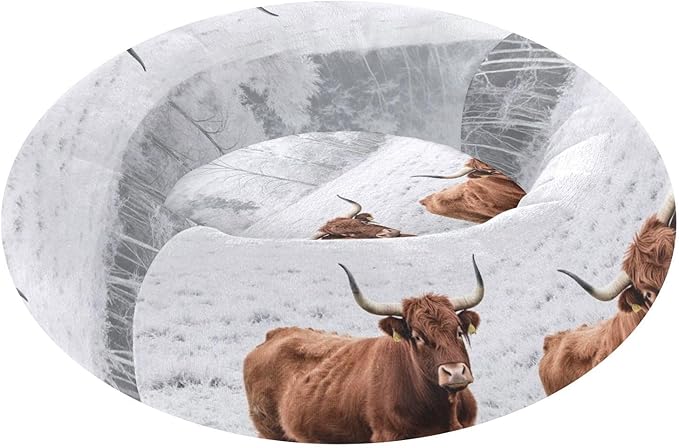 Pet Cat Bed Anxiety Relief fluffier Dog & Cat Cushion for Extra Small Size Pets Supplies Winter Cow Field