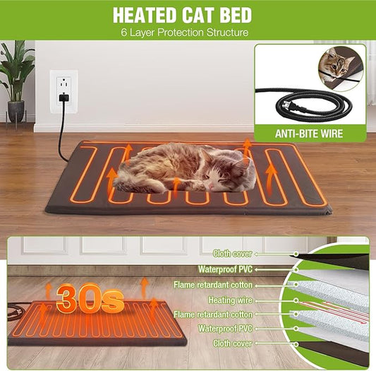 Gutinneen Heated Cat House for Outdoor Cats Insulated Kitty Shelter with Heating Pad Waterproof Cat Cage Keep Warm in Winter,Liner Include