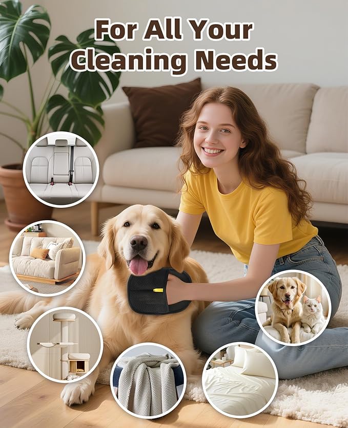 Pet Hair Removal Gloves, Upgraded Pet Hair Grooming Brush for Cats & Dogs, Reusable Electrostatic Pet Hair Remover Tool for Animal Fur, Furniture, Clothing, Carpets, Curtains (Black-6pcs)