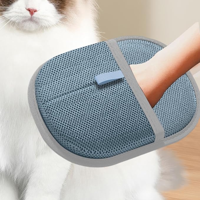 Pet Hair Removal Glove for Cats Dogs Grooming Mitt Electrostatic Remover for Sofa Furniture Long Short Hairs- Blue