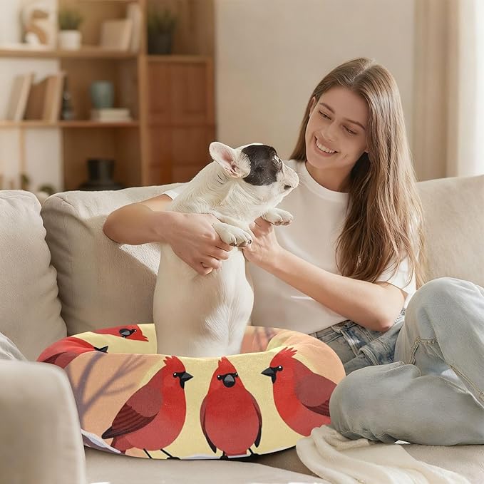 Pet Cat Beds Removable & Washable fluffier Puppy Beds for Medium Size Pets Supplies Winter Bird Scenery