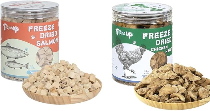 PAWUP Freeze Dried Salmon Cat Treats, Freeze Dried Chicken Heart Pet Treats, High Protein Freeze-Dried Pet Food for Dogs, Cats, Fresh Ingredient