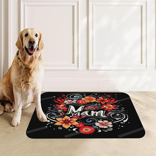 Absorbent Dog Water Cat Mat for Food Water Bowl Quick Dry Happy Mother's Day Floral Gift for Mom Kp Pet Feeding Mats No Stains Dog Food Mat Pet Accessories Supplies Cat Bowl Mats 18X12In