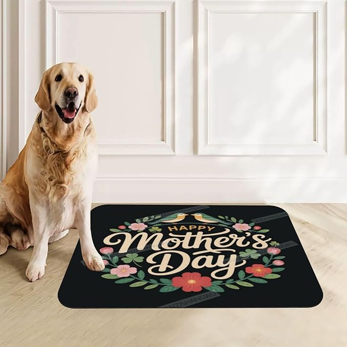 Dog Food Mats for Floors Happy Mother's Day Floral Gift Mom Ey Absorbent Pet Cat Food Mat Quick Dry Dog Bowl Mats for Water Pet Supplies 18X12In