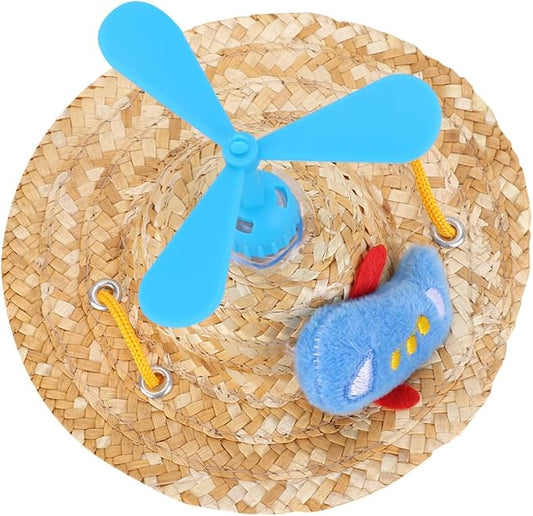 Alipis Pet Straw Hat with Airplane Rotor, Woven Knitted Straw Cap for Dogs, Funny Photo Prop and Party Accessory, Large Size for Pet Supplies