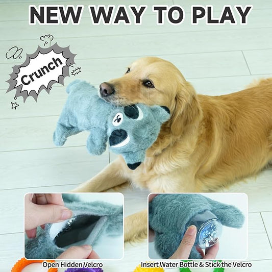 Mihachi No Stuffing Crinkle Dog Toys,2-in-1 Holds Water Bottles-Cruncher with Puncture Resistant Squeaker, Dog Squeak Toys Plush Dogs Chew Toy for Small Medium Large Breed Chewer, Raccoon
