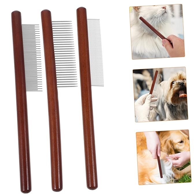 KESYOO Wooden Handle PET Grooming Comb for Dogs and Cats Tear Stain Removal Comb with Long Pins for Shedding and Dematting Cat and Dog Grooming Supplies