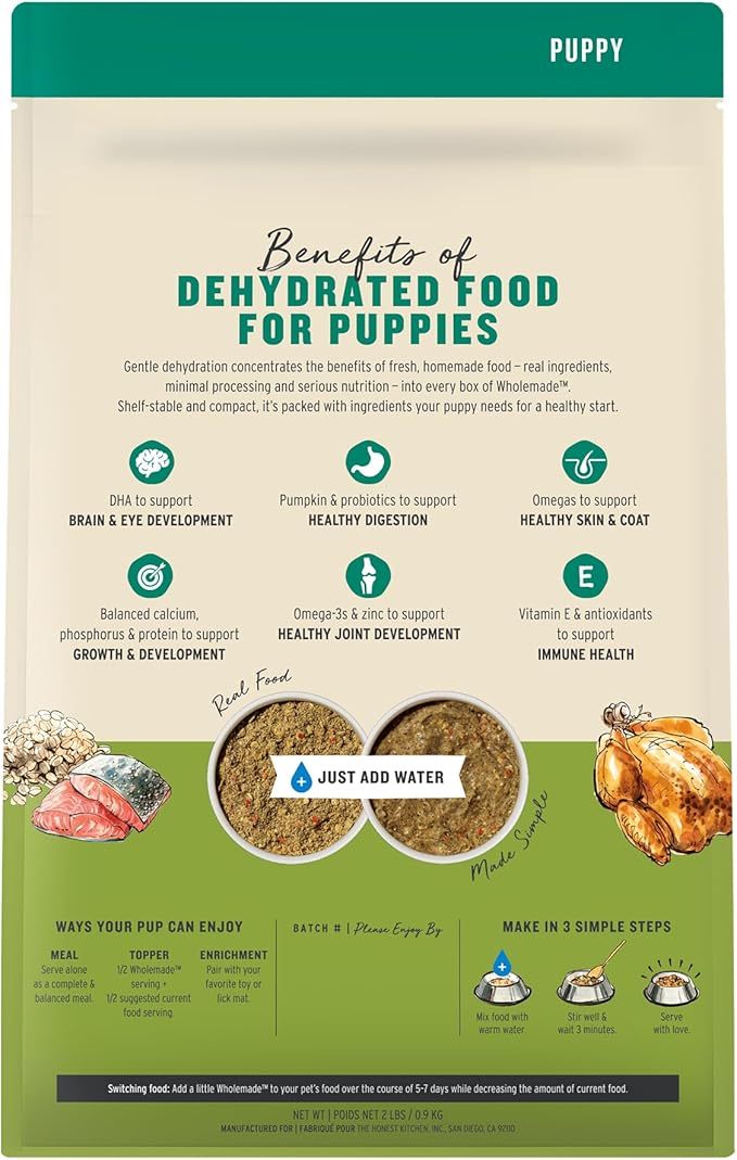 The Honest Kitchen Human Grade Wholemade™ Whole Grain Chicken & Salmon Dehydrated Puppy Dog Food, 2lb Bag (Makes 8lbs)