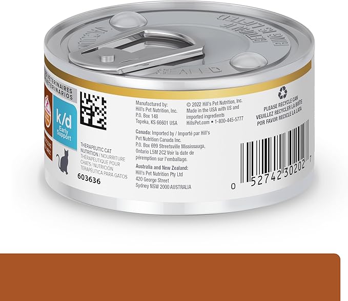 Hill's Prescription Diet k/d Early Support Kidney Care Chicken, Vegetable & Rice Stew Canned Cat Food, Veterinary Diet, 2.9 oz., 24-Pack Wet Food