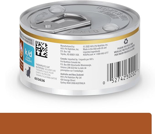 Hill's Prescription Diet k/d Early Support Kidney Care Chicken, Vegetable & Rice Stew Canned Cat Food, Veterinary Diet, 2.9 oz., 24-Pack Wet Food