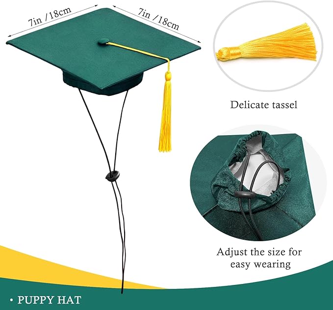 Dog Graduation Cap and Gown Set 2026 - Adjustable Washable Pet Cosplay Costume for Small Medium Dogs, Graduation Gift Supplies with Cap Robe Tassel,Dog Graduation Outfits Gifts (Green, Small)
