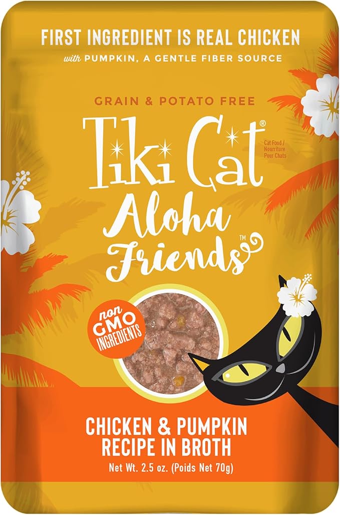 Tiki Cat Aloha Friends, Chicken & Pumpkin, Grain-Free & High Moisture, Wet Cat Food for All Life Stages 2.5 oz. Pouch (12 Count)