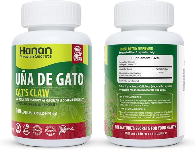 Hanan Uña de Gato Cat's Claw | 100 Capsules | Naturally Aids in Supporting Healthy Immune System