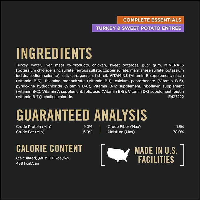 Purina Pro Plan Wet Dog Food Grain Free Complete Essentials Variety Pack,Chicken and Carrots and Turkey-and Sweet Potato Entrees - 13 oz. Cans,(Pack of 24)