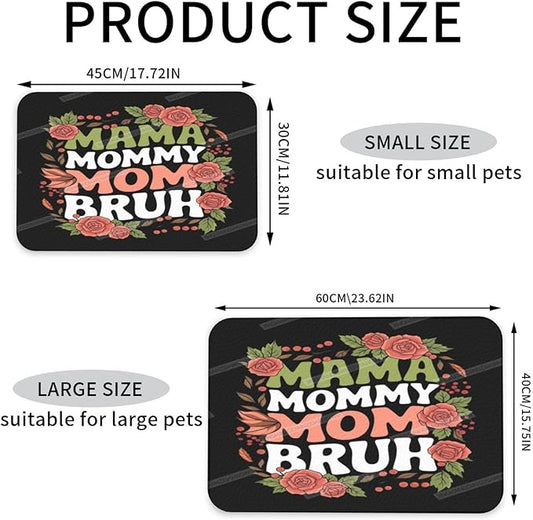 Dog Food Mat Happy Mother's Day Floral Gift for Mom Ia Absorbent Water Bowl Mats Cat Pet Feeding Placemats 24x16In