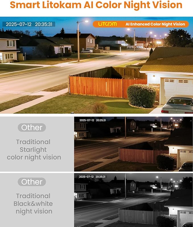litokam Window Camera 3MP 2K, 2.4GHz & 5GHz Indoor Cameras for Home Security with Al Color Night Vision, Person/Motion/Sound Detection & Real-Time Alerts, 24/7 Recording, 104° View Angle, 2 Pack