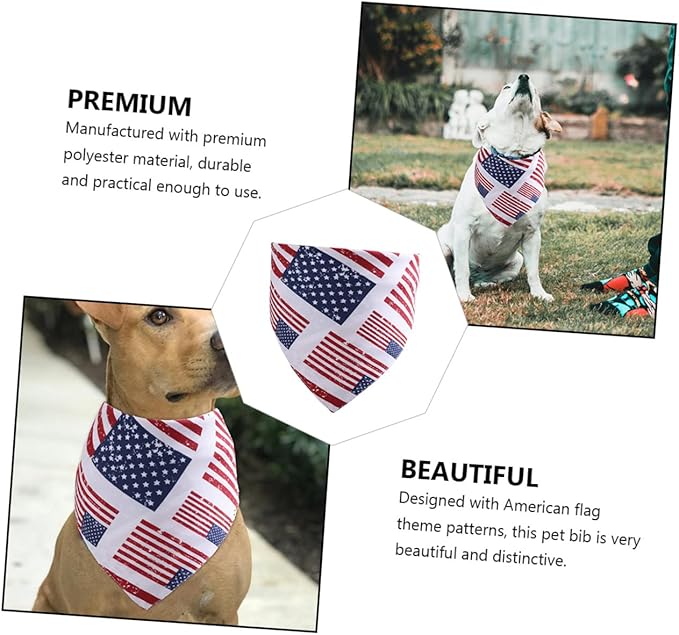 Kisangel Patriotic Pet Bandana and Bib with American Flag Print, Triangle Scarf for Dogs and Cats, Festival Dog Supplies for Independence Day Celebration