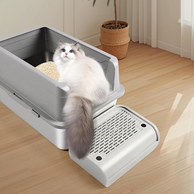 Cat Litter Box Step, Cat Litter Ramp Mat with Filter Function for Self-Cleaning Litter Box, Easy to Clean, Cats Pedal Step Stool Ideal for Kitten & Elderly Cats (Light Grey)