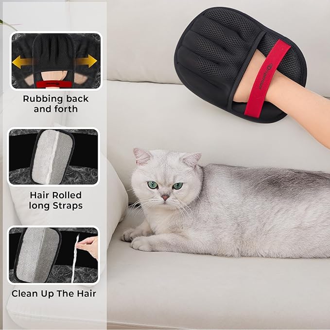 Pet Hair Removal Glove for Cats & Dogs, Upgraded Five-Finger Electrostatic Pet Hair Glove, Reusable Magic Brush Pet Hair Remover Tool for Laundry, Couch, Carpet