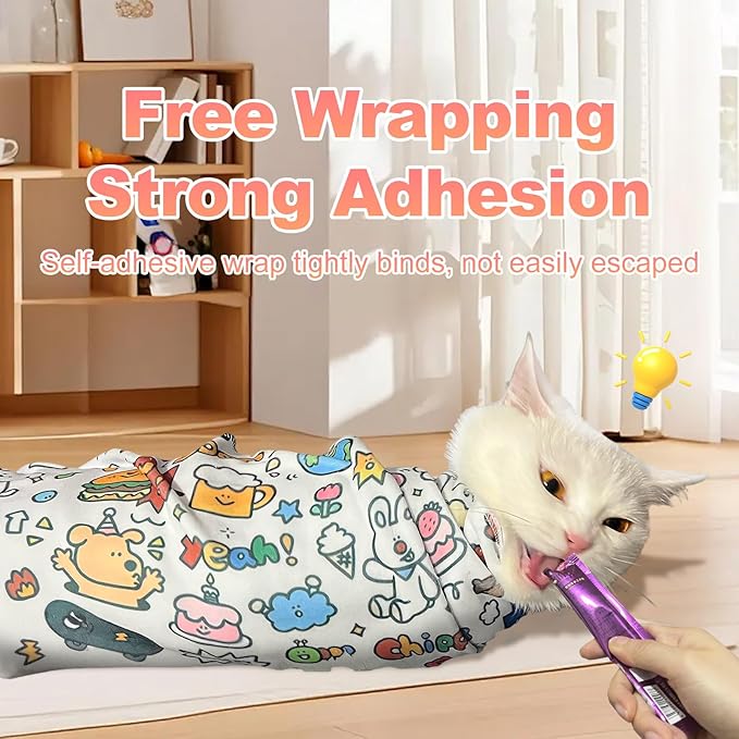 2 Pcs Cat Grooming Wrap, Self-Adherent Calming Cat Swaddle Wrap 21.7x21.7in, Cat Wrap for Grooming, Nail Clipping, Anti-Scratch, Anti-Escape