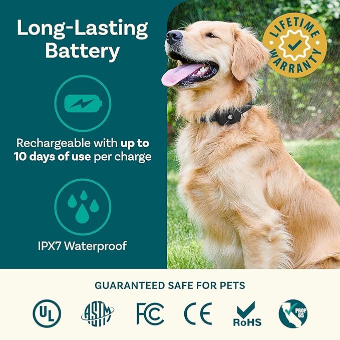 Wireless Dog Training Collar 2-in-1 | 500 ft Adjustable Boundary | Beep/Vibrate/Static 1–9 Levels | IPX7 Waterproof Receiver | Rechargeable | 10 Flags for Medium & Large Dogs | 15–77 lb