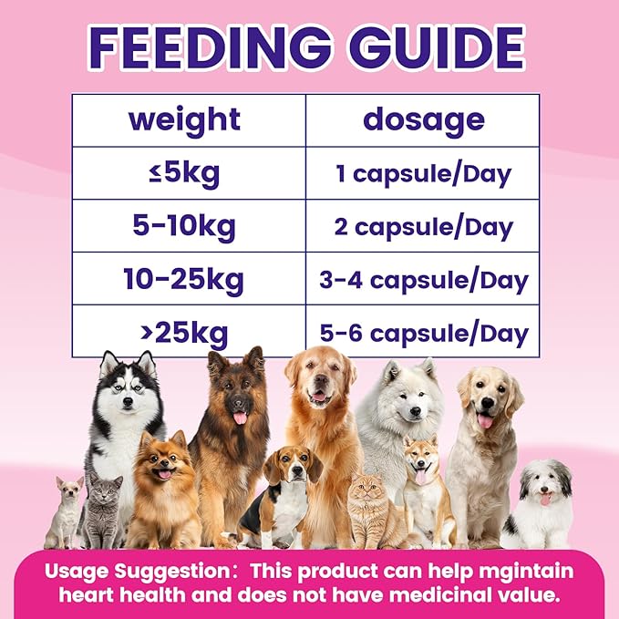 Taurine for Cats & Dogs with CoQ10 - Heart Supplement Powder Support Heart, Vision and Immune System Health - 120 Capsules