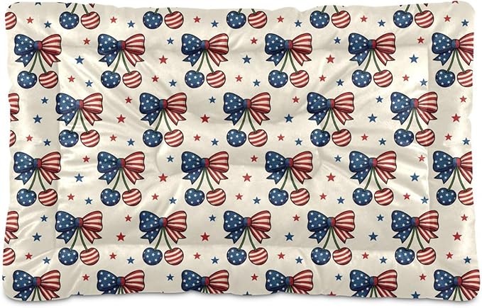 Dog Bed for Crate Washable Pet Sleep Pad, Independence Day Elements Kennel Mat with Non-Slip Bottom, Soft Fluffy Supplies Pet for Dogs and Cats (36x24 inch)