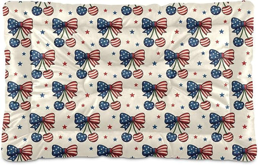 Dog Bed for Crate Washable Pet Sleep Pad, Independence Day Elements Kennel Mat with Non-Slip Bottom, Soft Fluffy Supplies Pet for Dogs and Cats (36x24 inch)