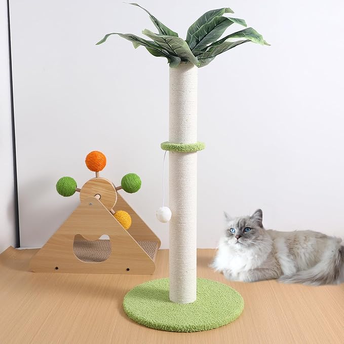 POPETPOP Decorative Cat Scratching Post with Sisal Cover Small Indoor Cat Claw Grinding Post Floor Scratcher for Kittens