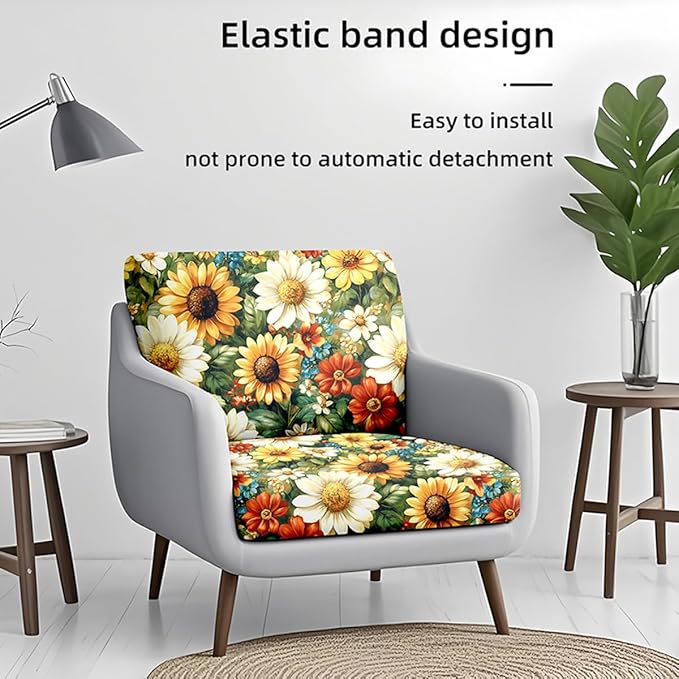 HANDONTIME 8Pcs Outdoor Patio Cushion Covers Sunflower Triangle Stretch Couch Cushion Cover Patio Couch Slipcover for Outdoor/Indoor Washable Non-Slip Furniture Protector for Pet (Multi,Cover Only)