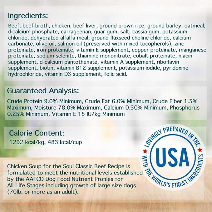 Chicken Soup For The Soul Pet Food Classic Wet All Stages Dog Food, Beef Pate, 13 Ounce Can (Pack of 12), Soy Free, Corn Free, Wheat Free, Canned Dog Food Made with Real Ingredients