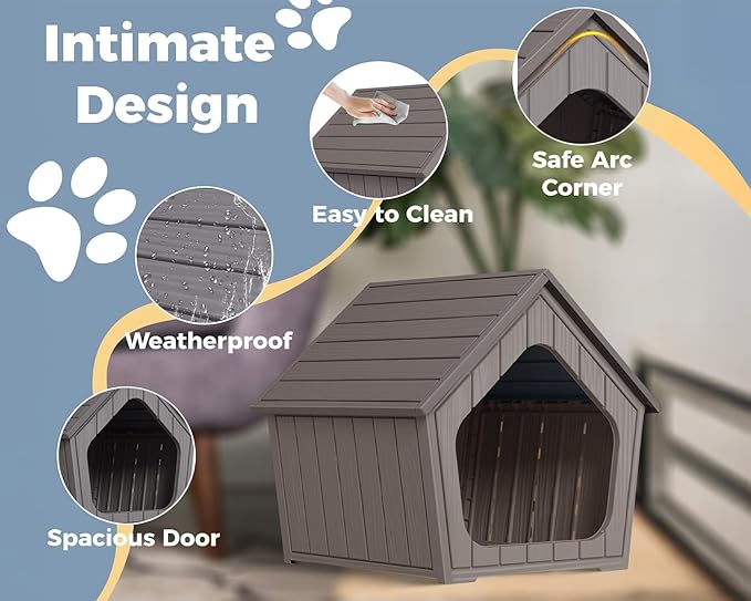 DRATO Dog House Indoor Outdoor Durable Resin Material Houses for Dogs Outside Weatherproof Cozy Small Dog Houses Pet Shelter for Patio, Porch, Living Room